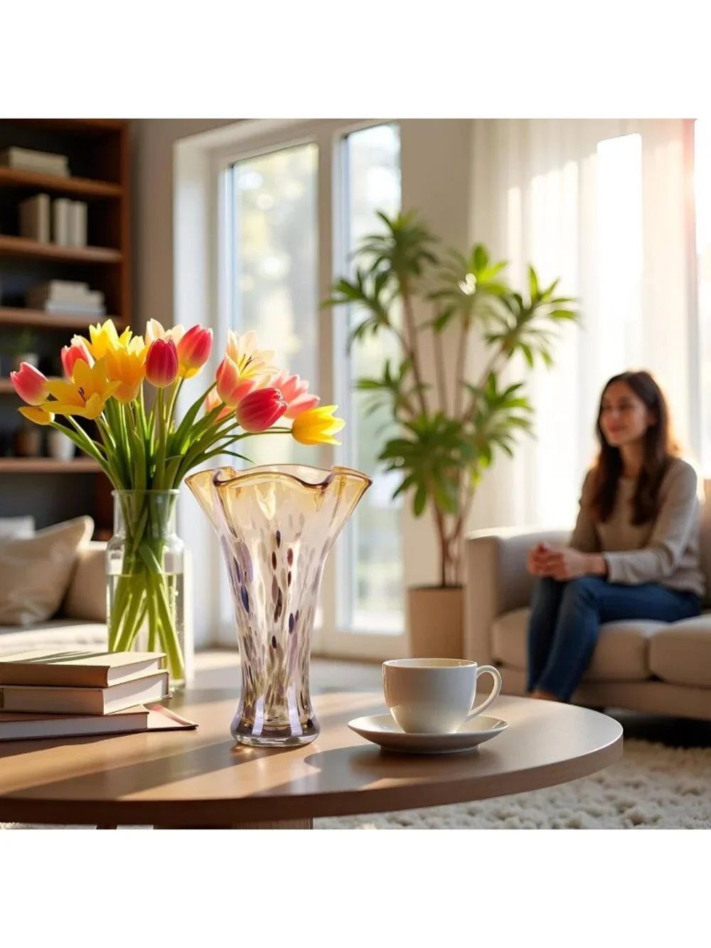 9.0 Gold Glass Unique Hand Blown Glass Vases for Flower Bouquet Shelf Decorative